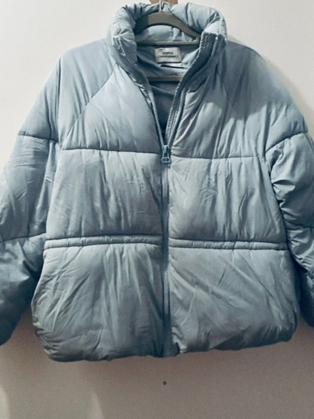 Urban Outfitters Sky Blue Hadley Zip Front Quilt Adjustable Short Puffer Jacket